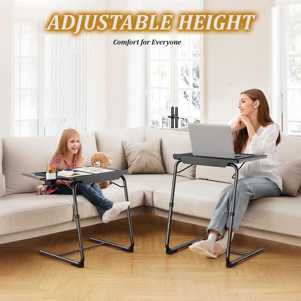 Baokaler Adjustable TV Tray Table - TV Dinner Tray on Bed & Sofa, Comfortable Folding Table with 6 Height & 3 Tilt Angle Adjustments (Black)