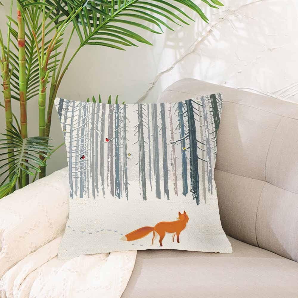 Throw Pillow Case Winter Forest Landscape Fox Bird Throw Pillow Covers Decorative Cushion Cover Sofa Bed Pillow Case 18 x 18 Inch