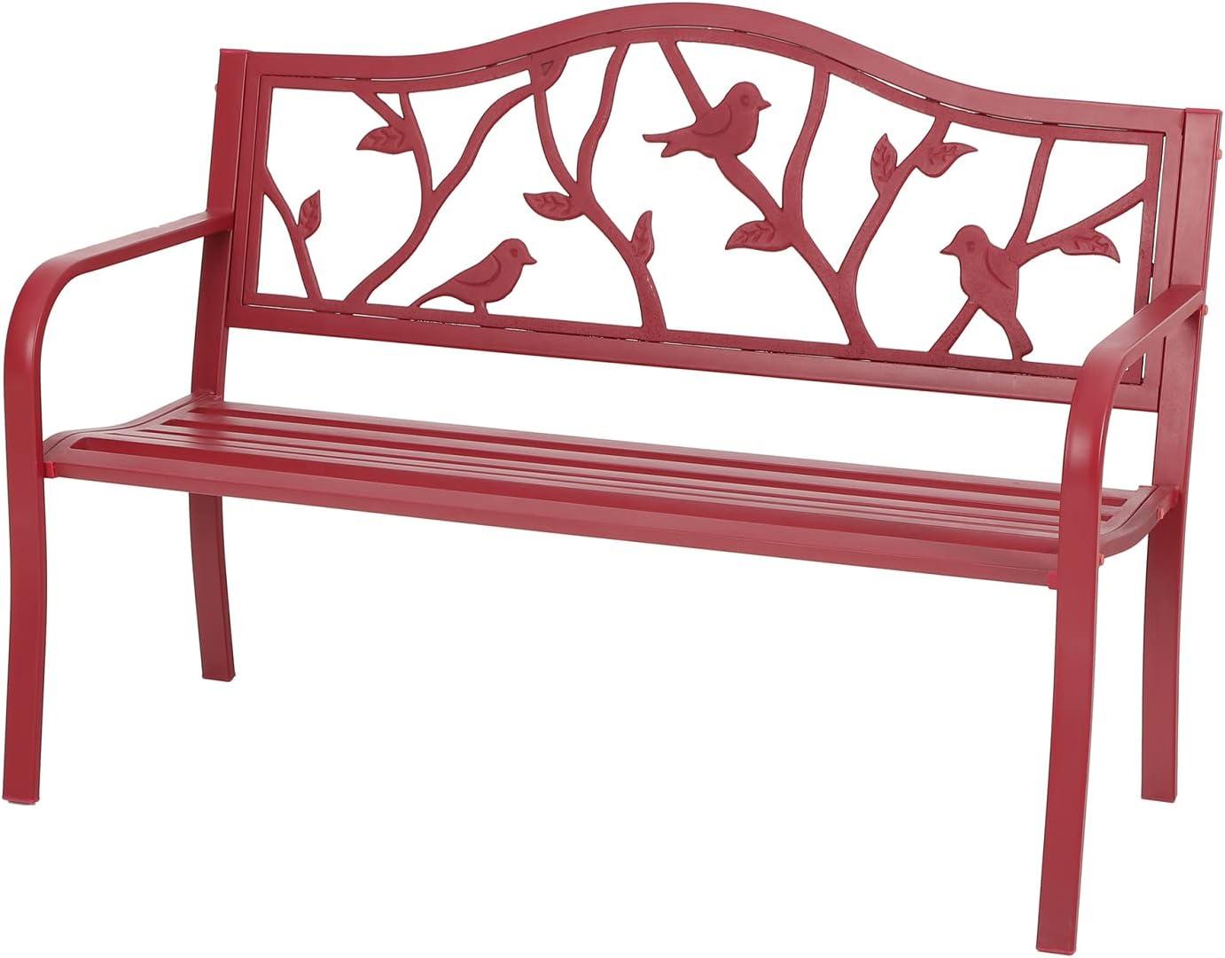 Sophia & William Outdoor Patio Metal Bench Pinkish Red