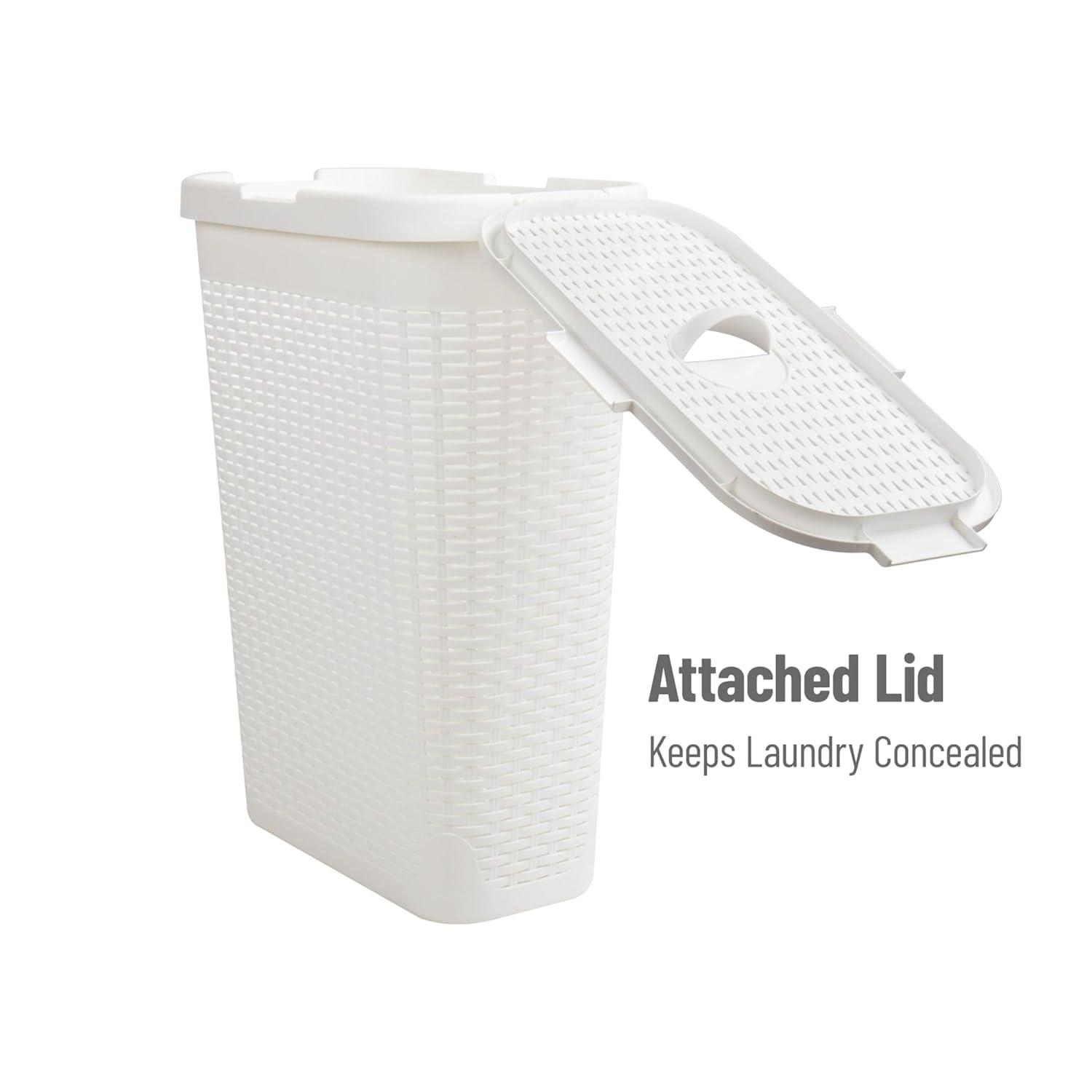 Mind Reader Mind Reader 40L Slim Laundry Hamper, Clothes Basket, Lid, Wicker Design, Plastic