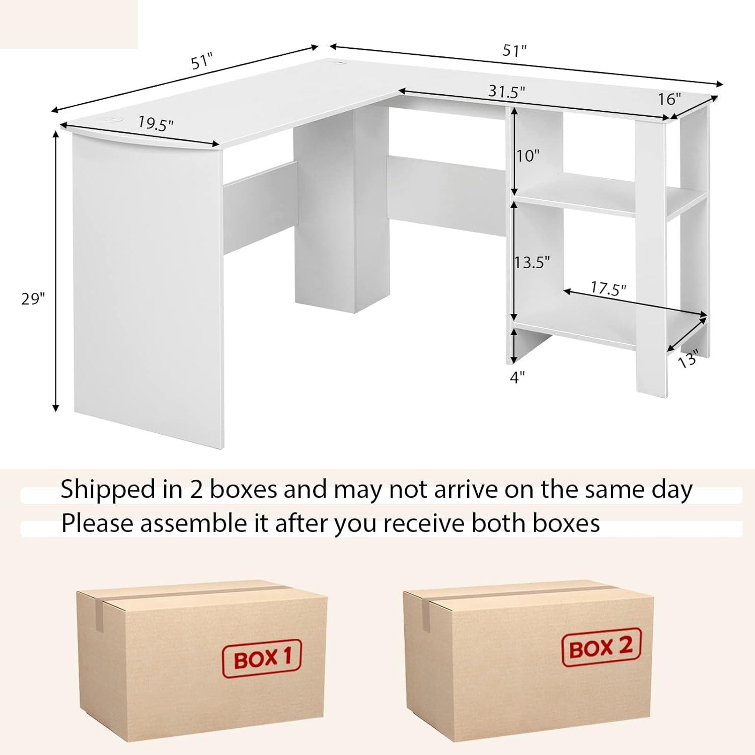 Costway L-shaped Corner Computer Desk Home Office Writing Workstation with Storage Shelves