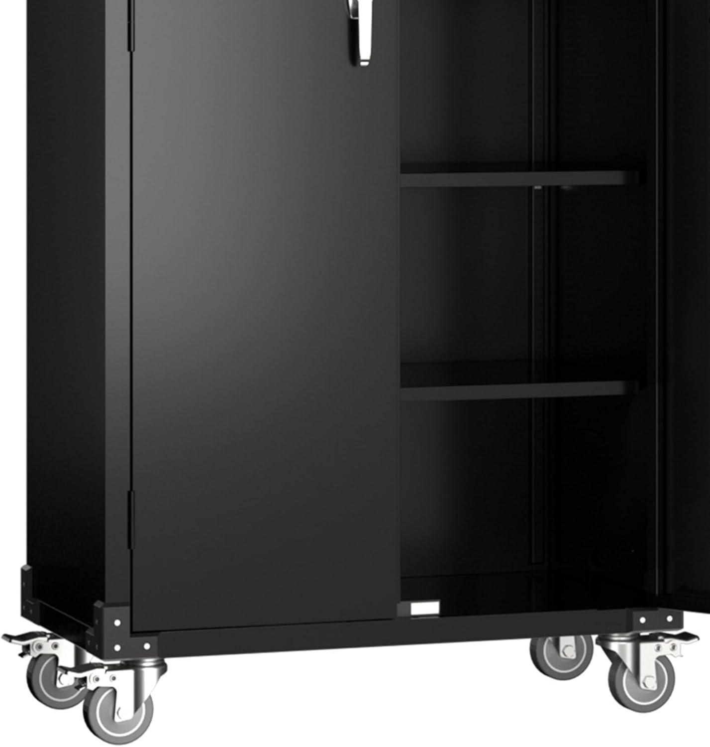 Open Box AOBABO 72 Inch Locking Metal Garage Cabinet w/Wheels & Pegboards,Black