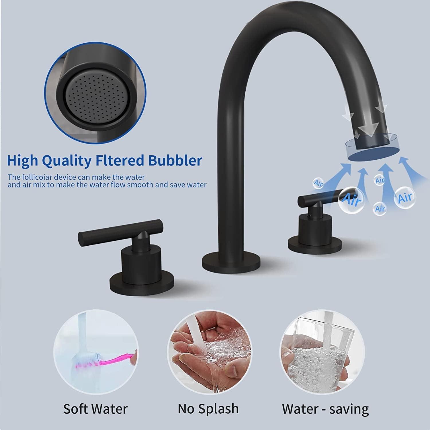 BWE 8 in. Widespread Double Handle Bathroom Faucet With Pop-up Drain Assembly in Matte Black