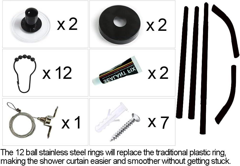 Stretchable 304 Stainless L Shaped Bathroom Bathtub Corner Shower Curtain Rod Rack(Diamond Shaped Black, Length on Both Sides: 17"-25.6",Middle Width:20"-26")
