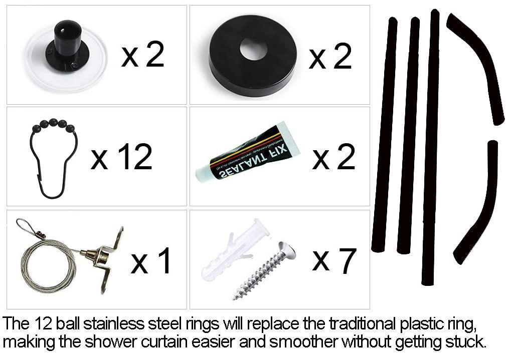 Stretchable 304 Stainless L Shaped Bathroom Bathtub Corner Shower Curtain Rod Rack(Diamond Shaped Black, Length on Both Sides: 17"-25.6",Middle Width:20"-26")