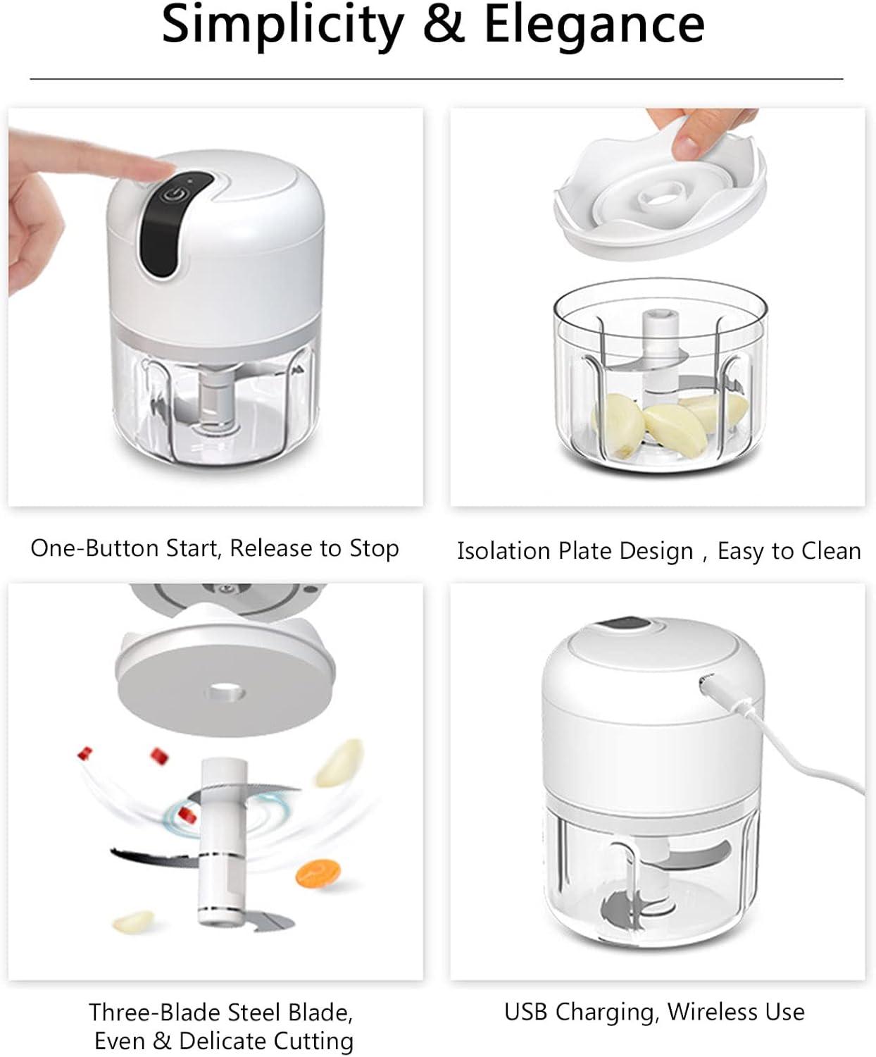 (100+250+350ML) White 3 Pcs Cordless Mini Food Chopper,Small Food Processor for Garlic,Nut,Meat