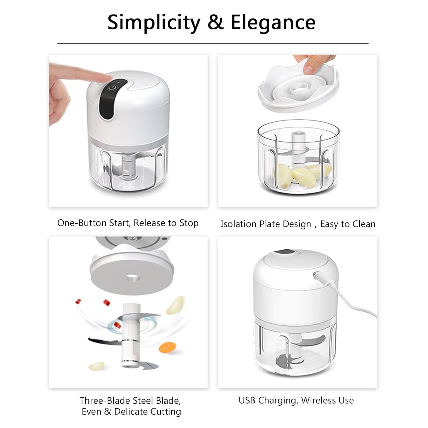 (100+250+350ML) White 3 Pcs Cordless Mini Food Chopper,Small Food Processor for Garlic,Nut,Meat