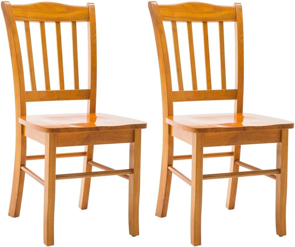 Oak Eco-Friendly Rubberwood Slat Back Dining Chairs, Set of 2