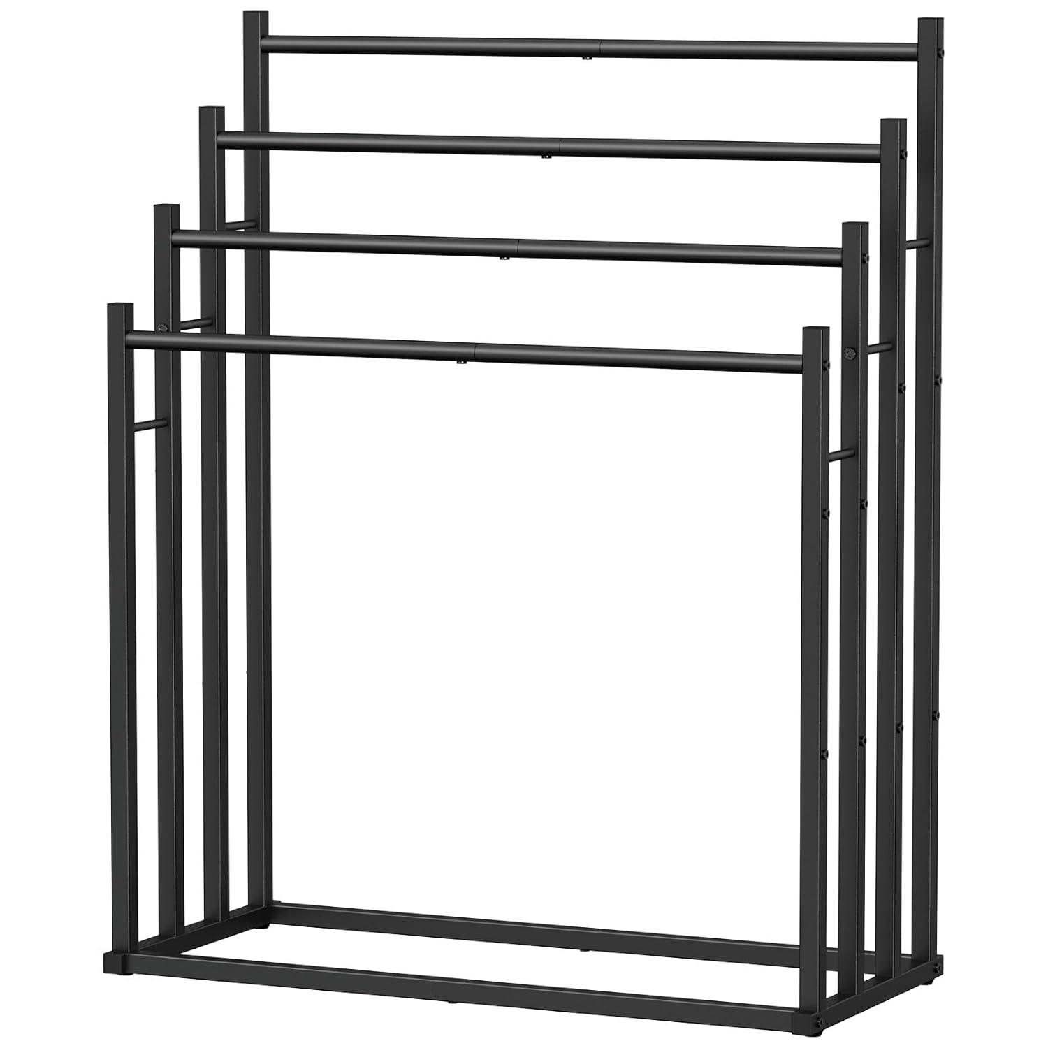 Honiter Towel Racks for Bathroom, 2 Tiers Wider Towel Drying Rack Outdoor, Free Standing Towel Rack, Pool Towel Blanket Stand and Display Rack for Oversized Bath Towels, Black