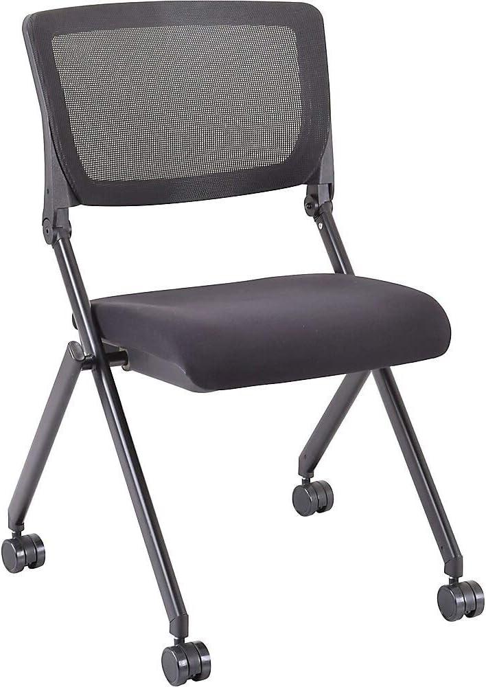 Black Mesh Back Folding Reception Chair with Metal Frame