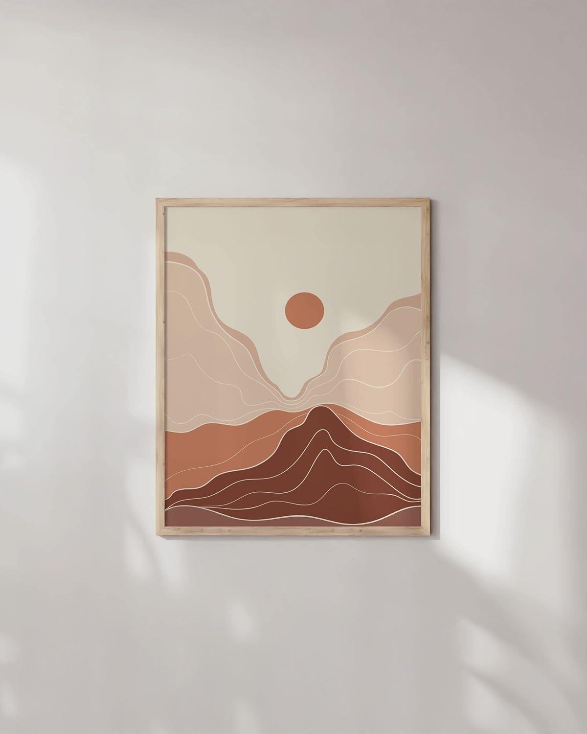 HAUS AND HUES Mountain Wall Art - Framed Boho Wall Art, Abstract Art Prints, Minimalist Wall Art Framed, Boho Framed Art, Wall Art Boho Prints For Wall, Terracotta Wall Decor (Beige Framed, 12x16)