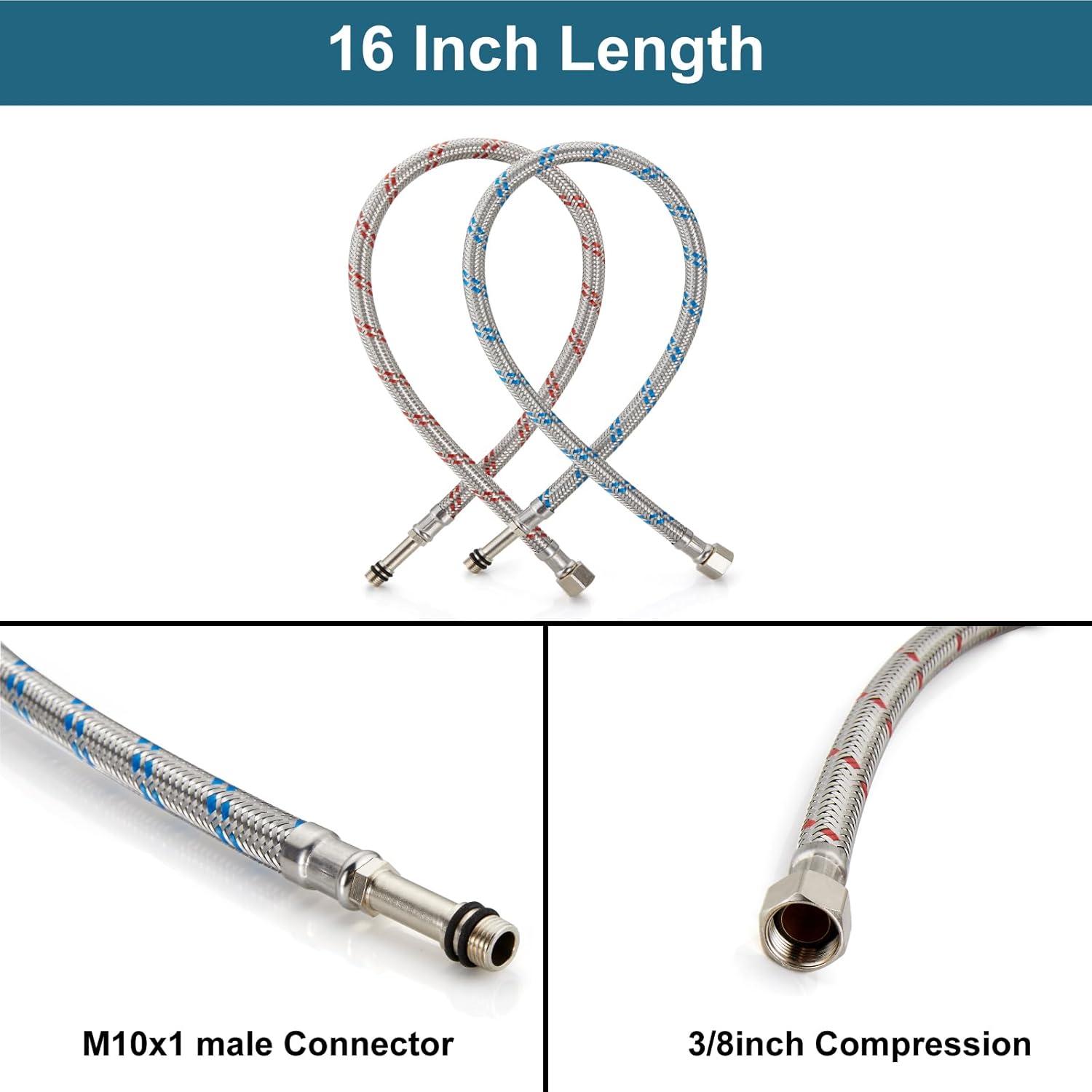Midanya 24-Inch Long Faucet Connector Braided Stainless Steel Supply Hose 3/8-Inch Female Compression Thread x M10 Male Connector, x 2 Pcs (1 Pair)