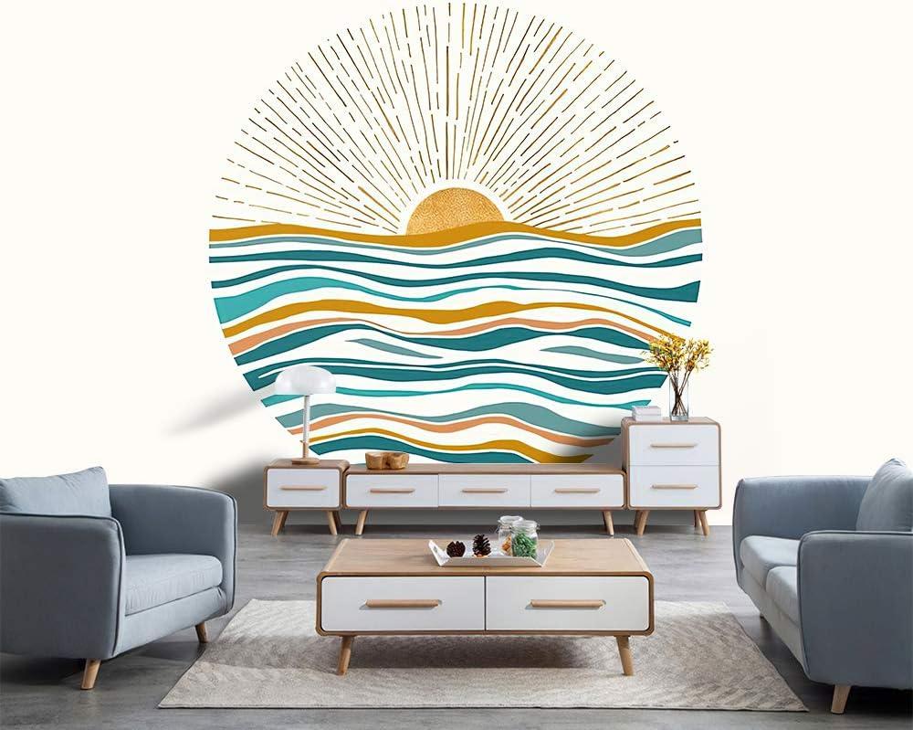 Lheaggik Ocean Sunrise Wall Tapestry Waves Mid Century Modern Style Tapestry Wall Hanging Wall Art Home Decor for Bedroom,Living Room,Dorm Decor