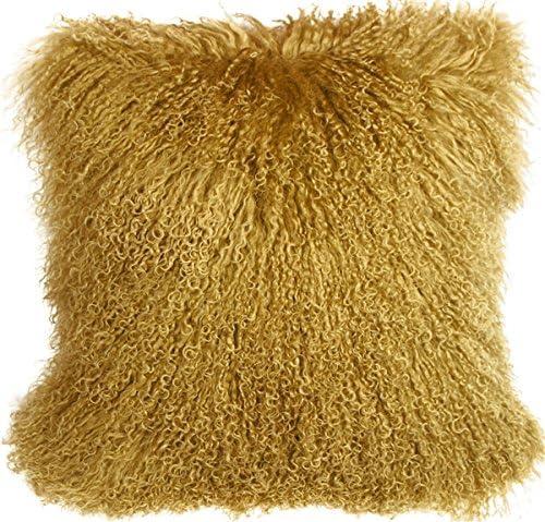 Soft Gold 18" Mongolian Sheepskin Fur Throw Pillow