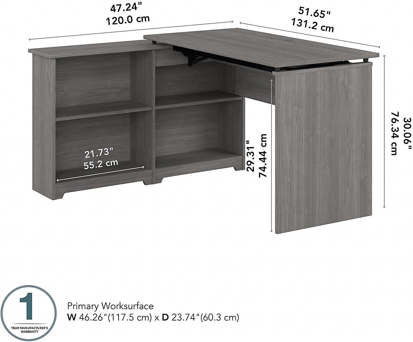 Bush Furniture Cabot 52W 3 Position Sit to Stand Corner Desk with Shelves, Modern Gray