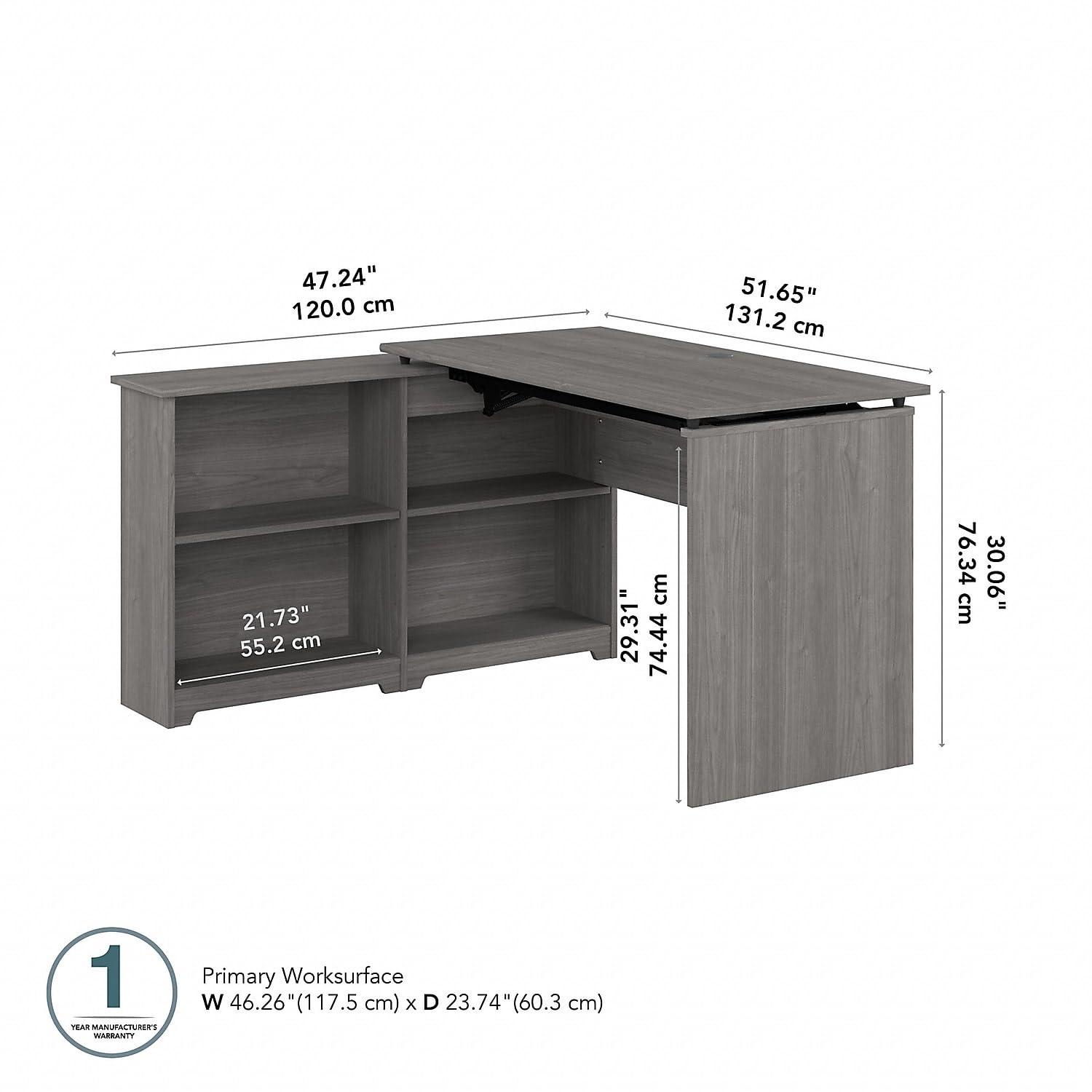 Bush Furniture Cabot 52W 3 Position Sit to Stand Corner Desk with Shelves, Modern Gray