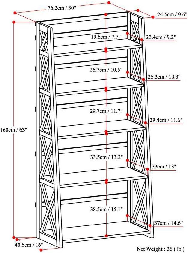 Simpli Home Kitchener 63"H Wood 5 Shelf Ladder Bookcase in Hickory Brown