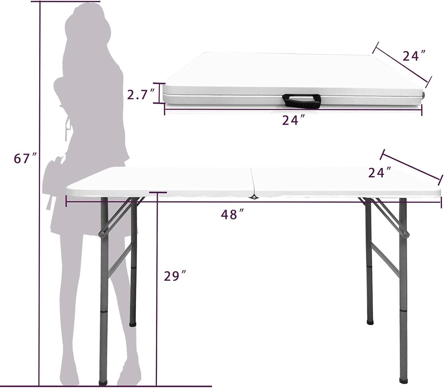 4ft White Heavy Duty Folding Plastic Dining Table with Handle