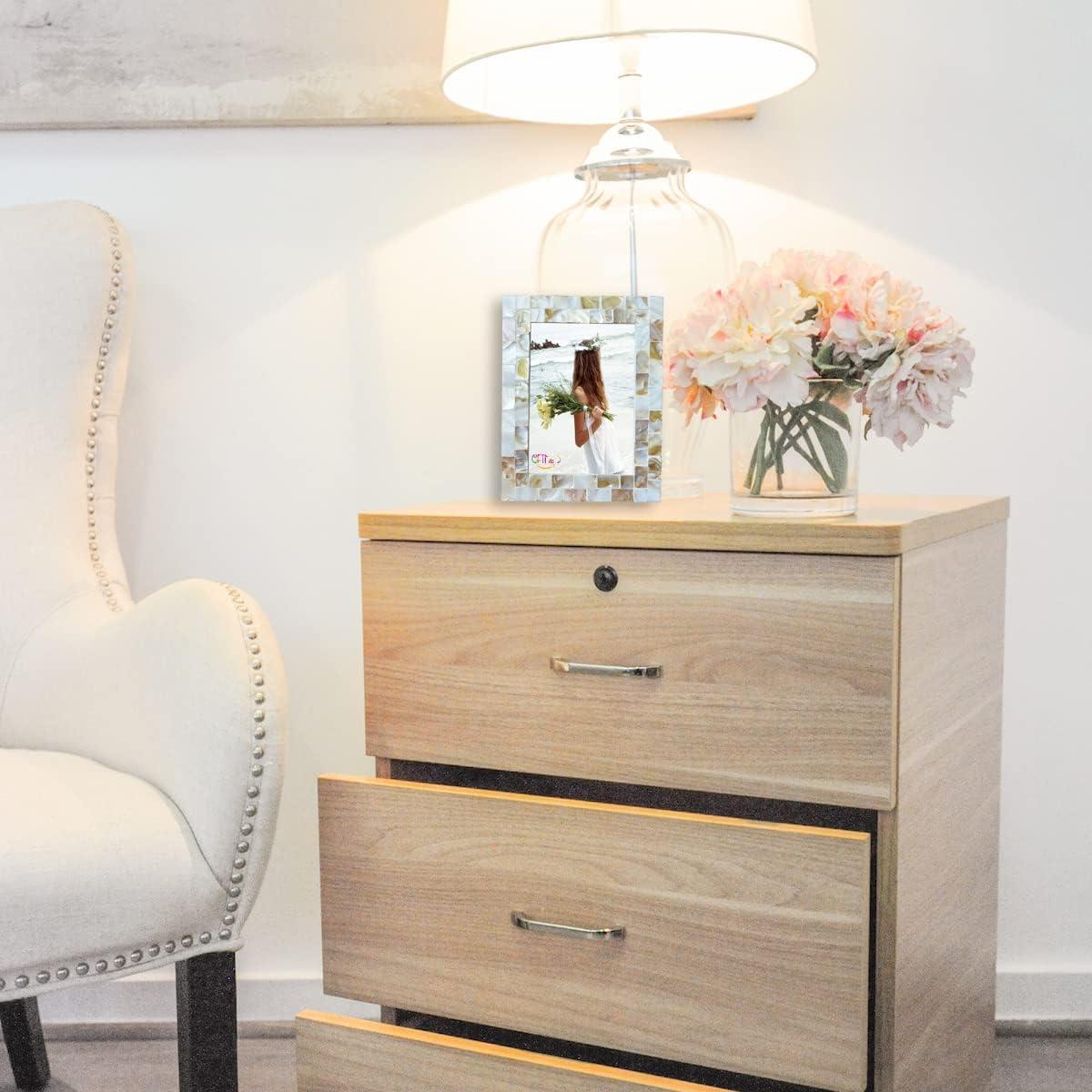 GIFTME 5 Picture Frame 5x7 Mother of Pearl Photo Frame,Beach Picture Frame Tabletop or Wall Hanging Display Frame(5x7 Natural White,1pc)