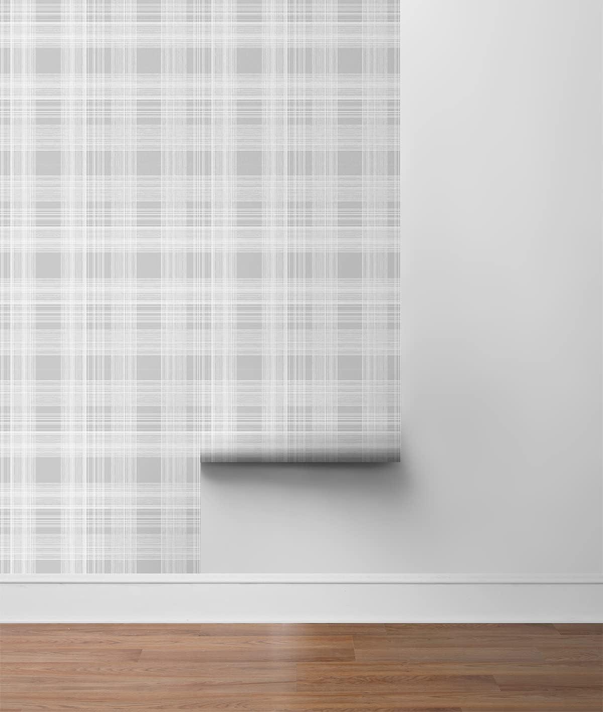 Harbor Grey Plaid Peel and Stick Vinyl Wallpaper