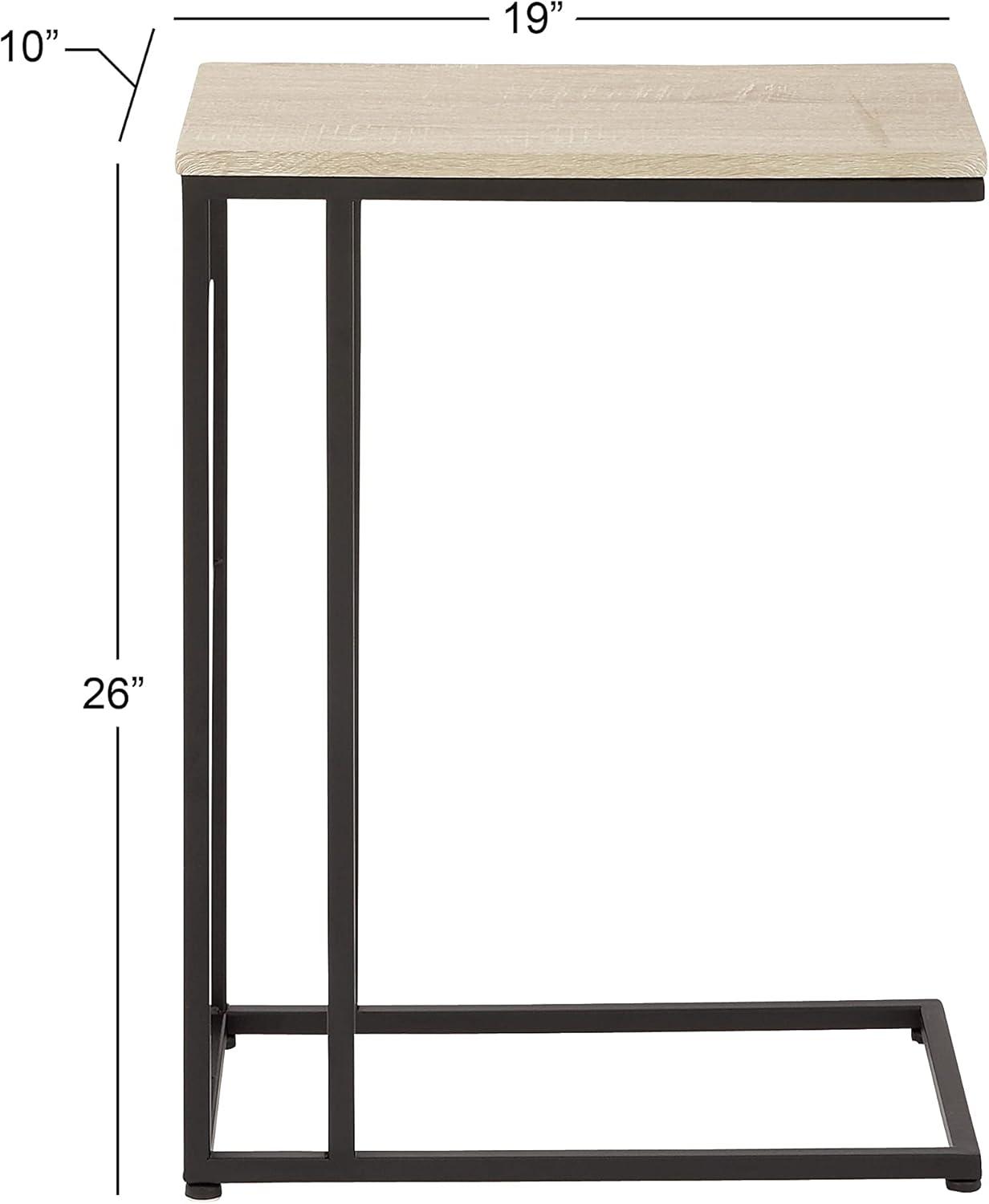 Olivia & May Contemporary Iron and Wood Accent Table Black: Sofa Side C-Table, Narrow Tray End Table