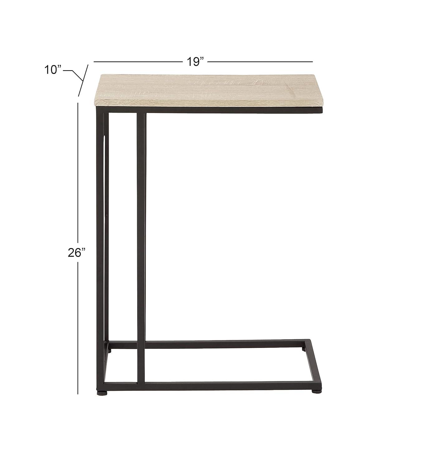 Olivia & May Contemporary Iron and Wood Accent Table Black: Sofa Side C-Table, Narrow Tray End Table