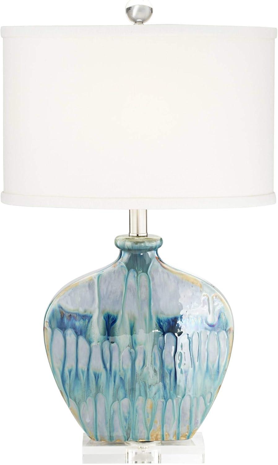 Possini Euro Design Mia 25" High Mid Century Modern Coastal Table Lamp Blue Drip Ceramic Single Off-White Shade Living Room Bedroom (Colors May Vary)