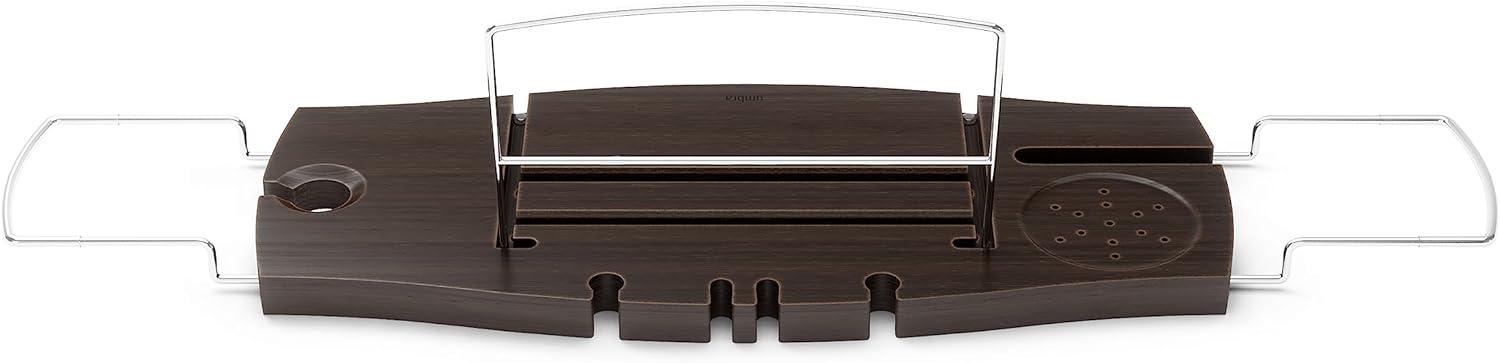 Aquala Extendable Walnut Bamboo Bathtub Caddy with Modern Luxuries