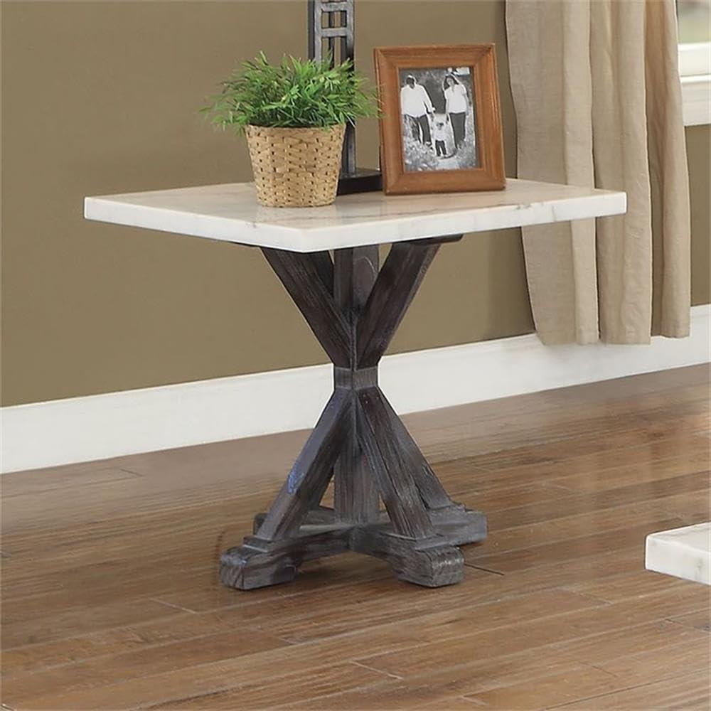 Romina End Table Marble White/Espresso Brown - Acme Furniture