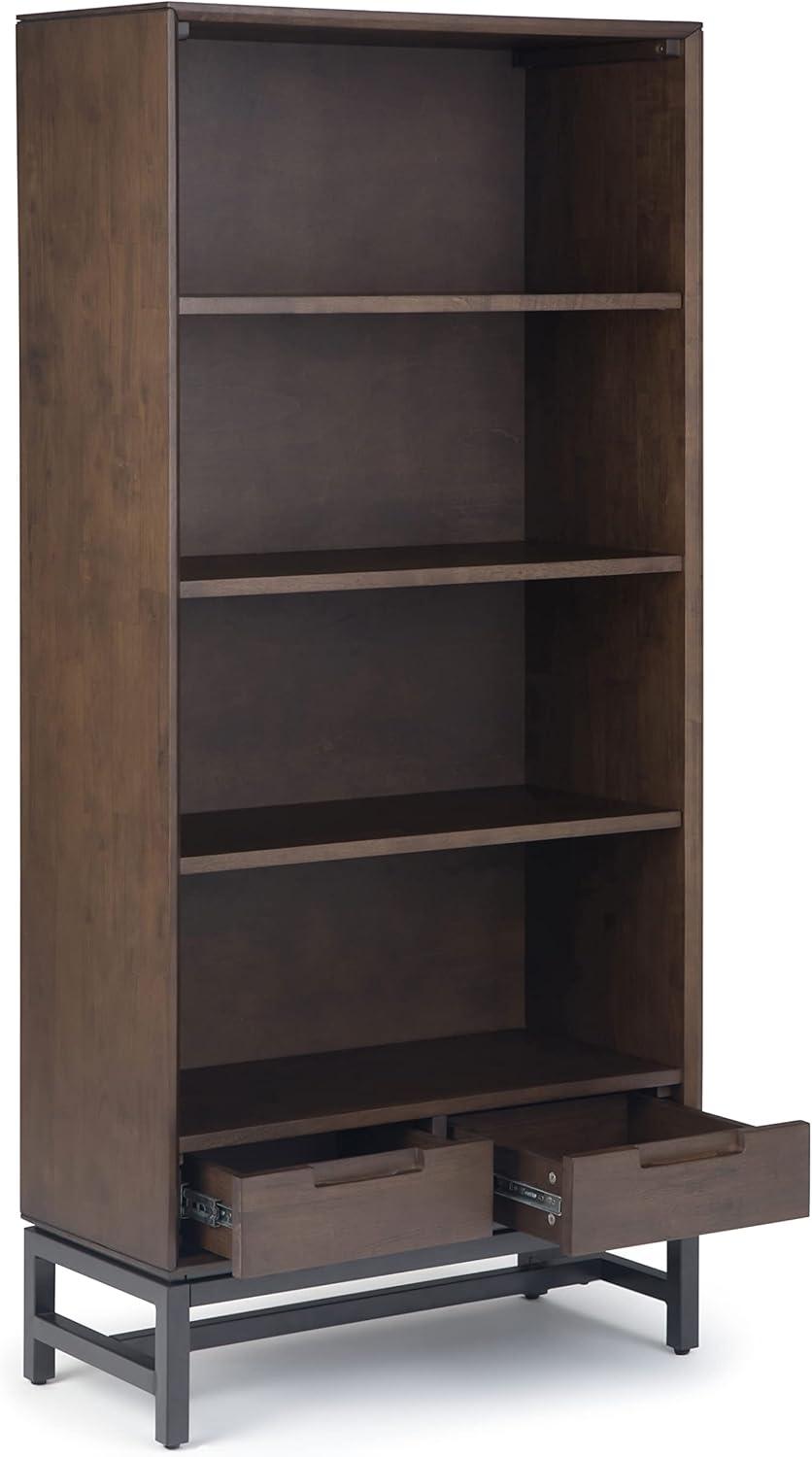 Simpli Home Banting Solid Hardwood Mid Century Bookcase In Walnut Brown