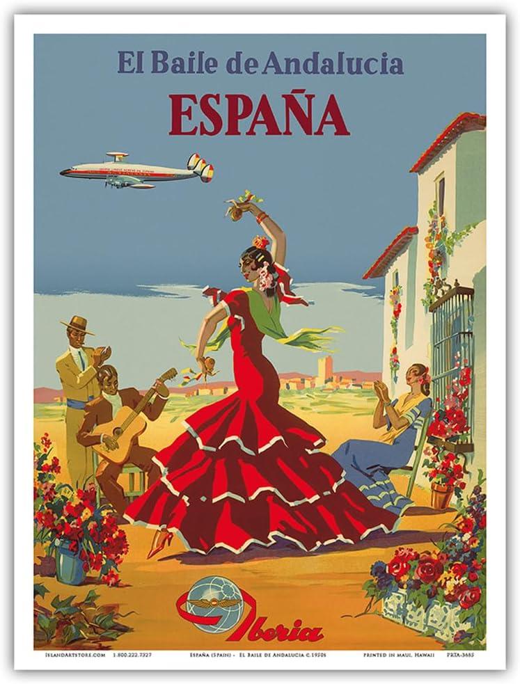 Spain (España) - The Dance of Andalusia (El Baile de Andalucia) - Iberia Air Lines of Spain - Vintage Airline Travel Poster c.1950s - Master Art Print (Unframed) 9in x 12in
