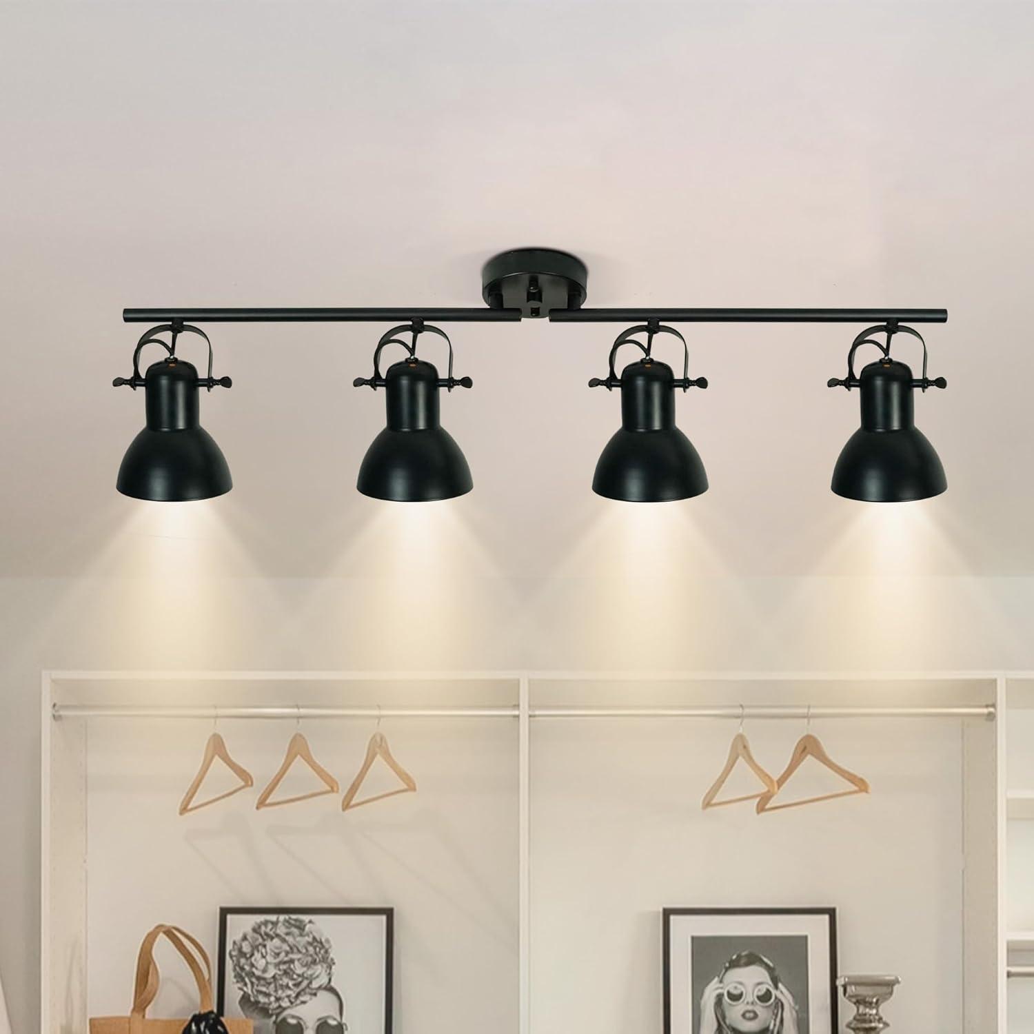 Black Adjustable Industrial 4-Light Track Lighting Fixture