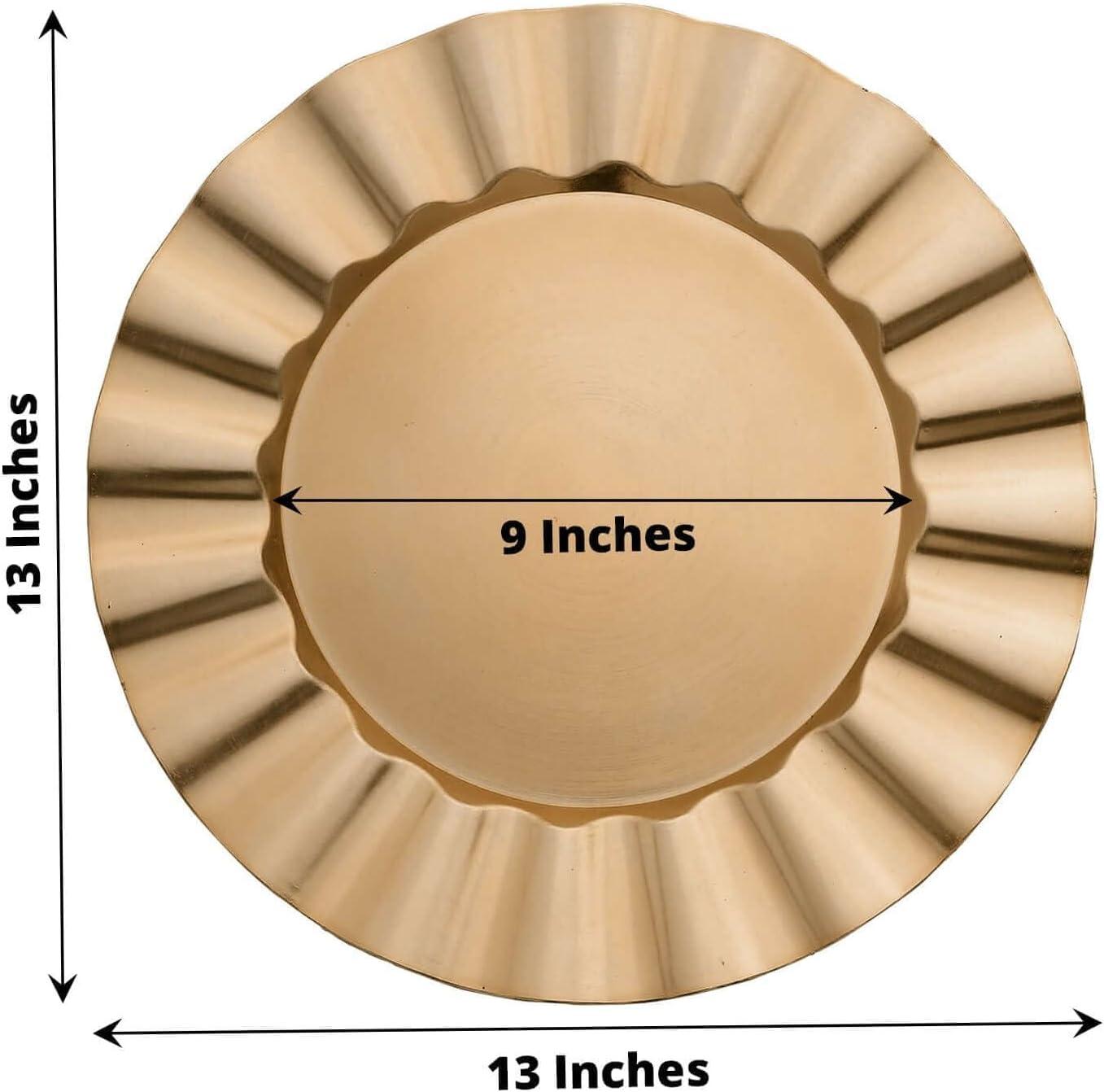 Efavormart 6 Pack | 13" Gold Acrylic Plastic Dinner Plate Chargers With Gold Brushed Wavy Scalloped Rim