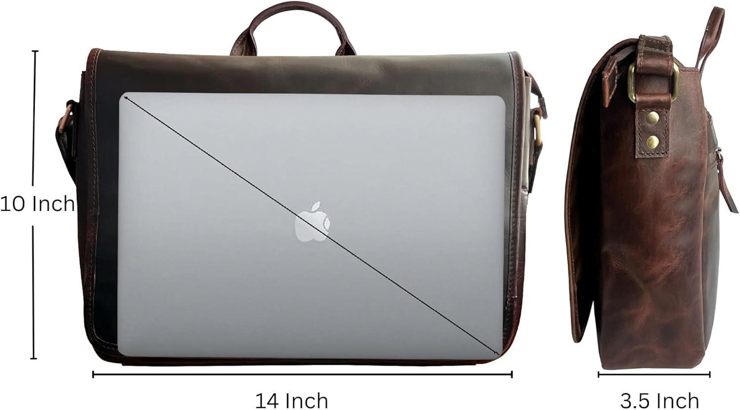 Leather Laptop Bag for Men 16" Messenger Shoulder Computer Satchel Business Office Crossbody Work Bag by Rustic Town, Mulberry