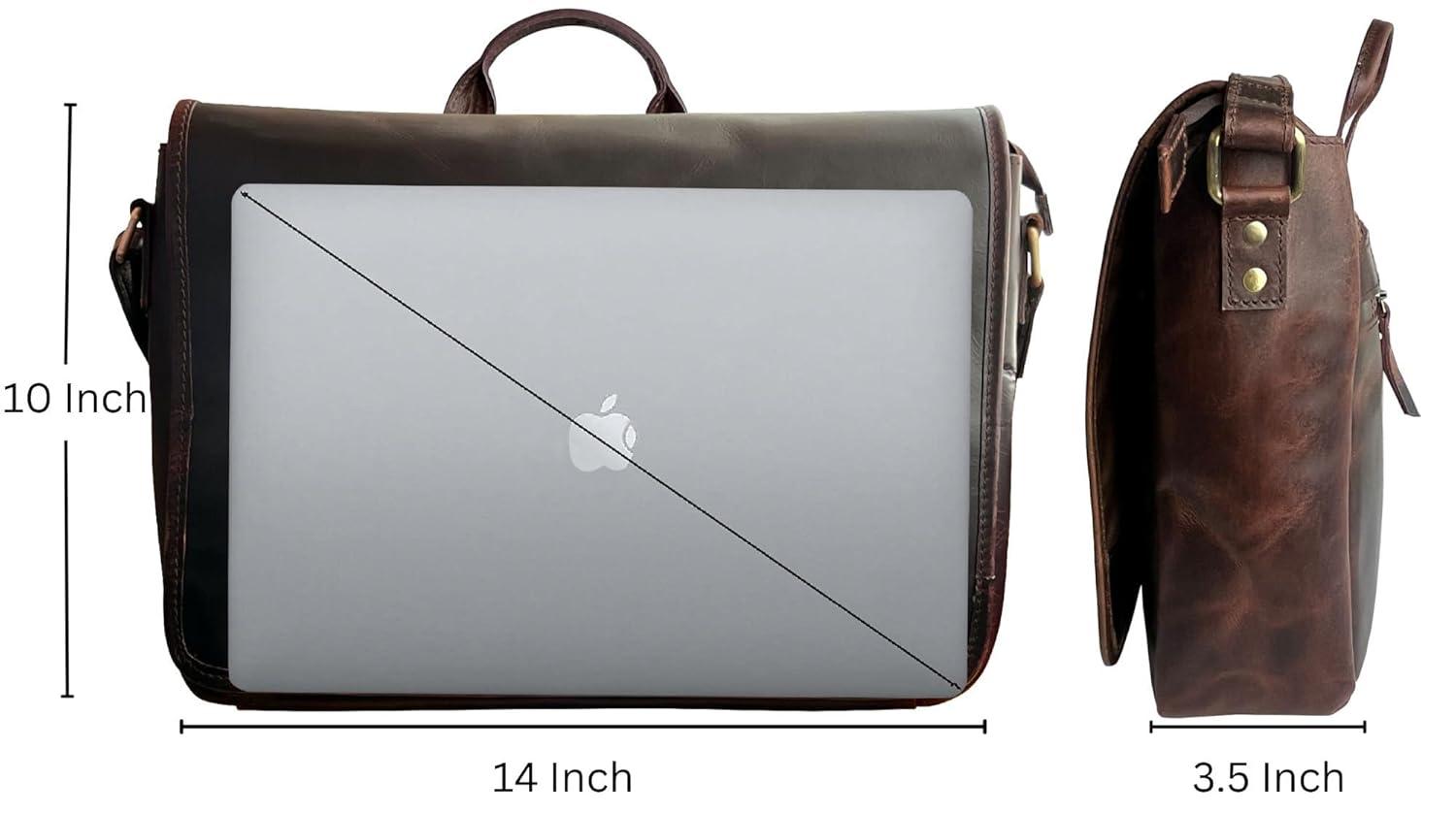 Leather Laptop Bag for Men 16" Messenger Shoulder Computer Satchel Business Office Crossbody Work Bag by Rustic Town, Mulberry