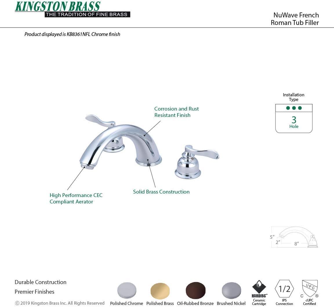 Kingston Brass KB8362NFL NuWave French Two-Handle Roman Tub Faucet, Polished Brass
