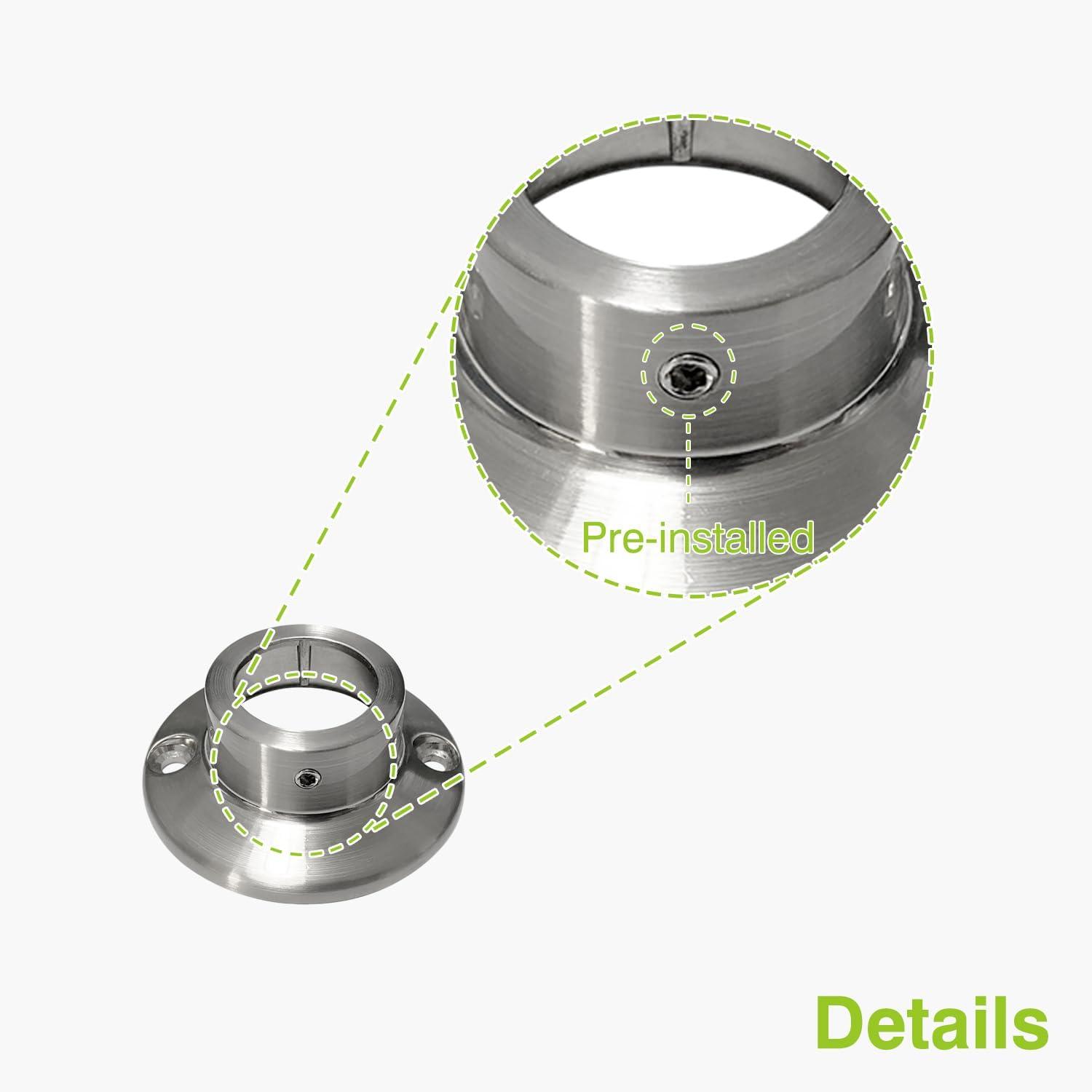 Naiture Straight Shower Curtain Rod Round Flanges, Zinc Alloy, Set of 2, Brushed Nickel Finish