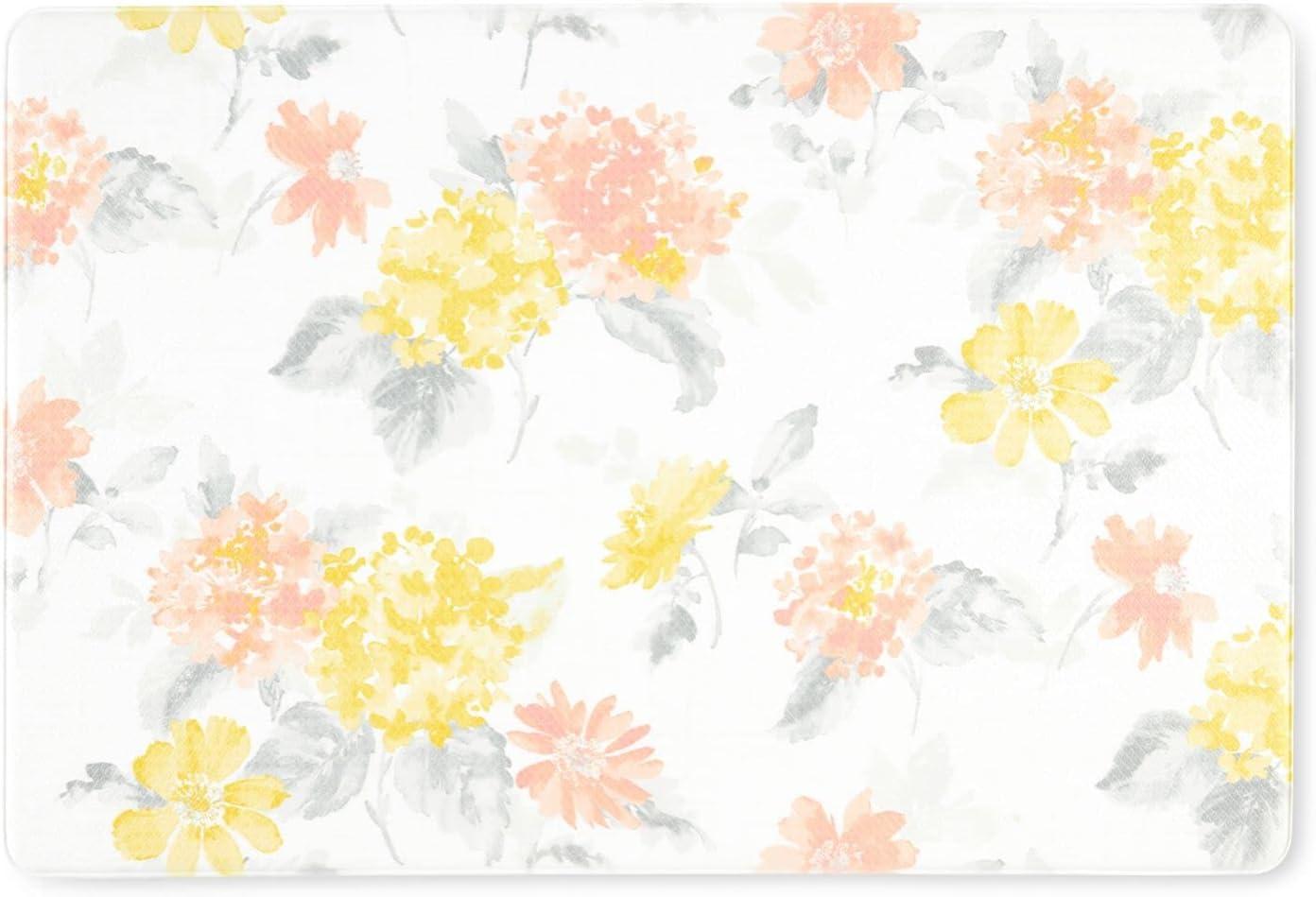 Martha Stewart Amber Floral Daisy Stripe Reverisble Water Resistant Kitchen Mat, Yellow/Coral, 20"x30"