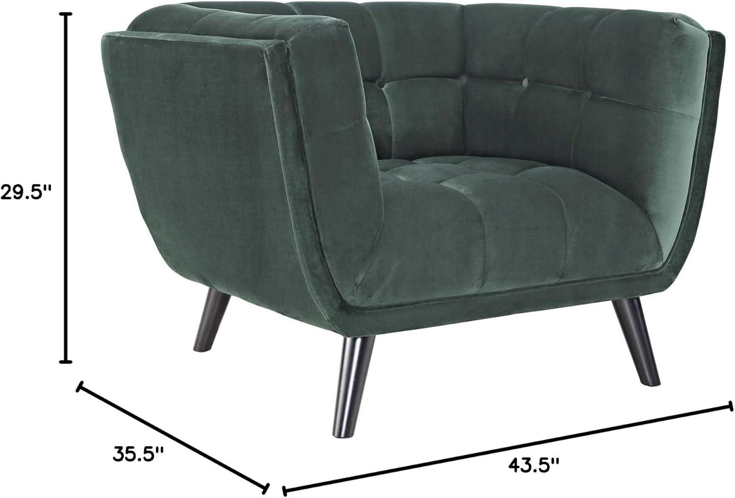 Green Velvet Mid-Century Modern Armchair with Black Legs