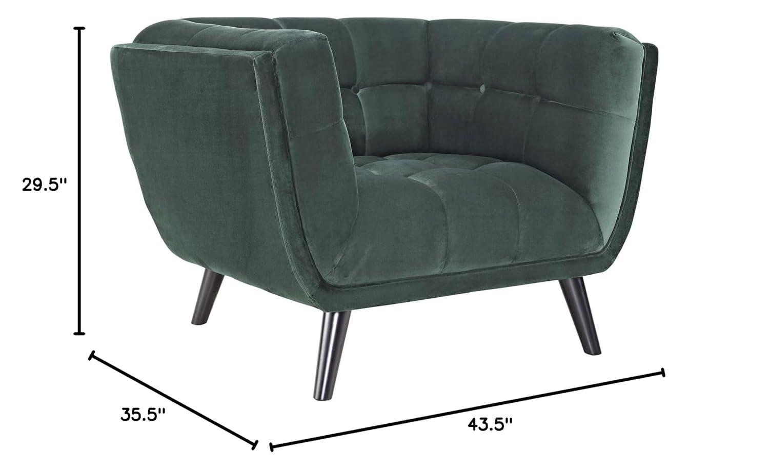 Green Velvet Mid-Century Modern Armchair with Black Legs