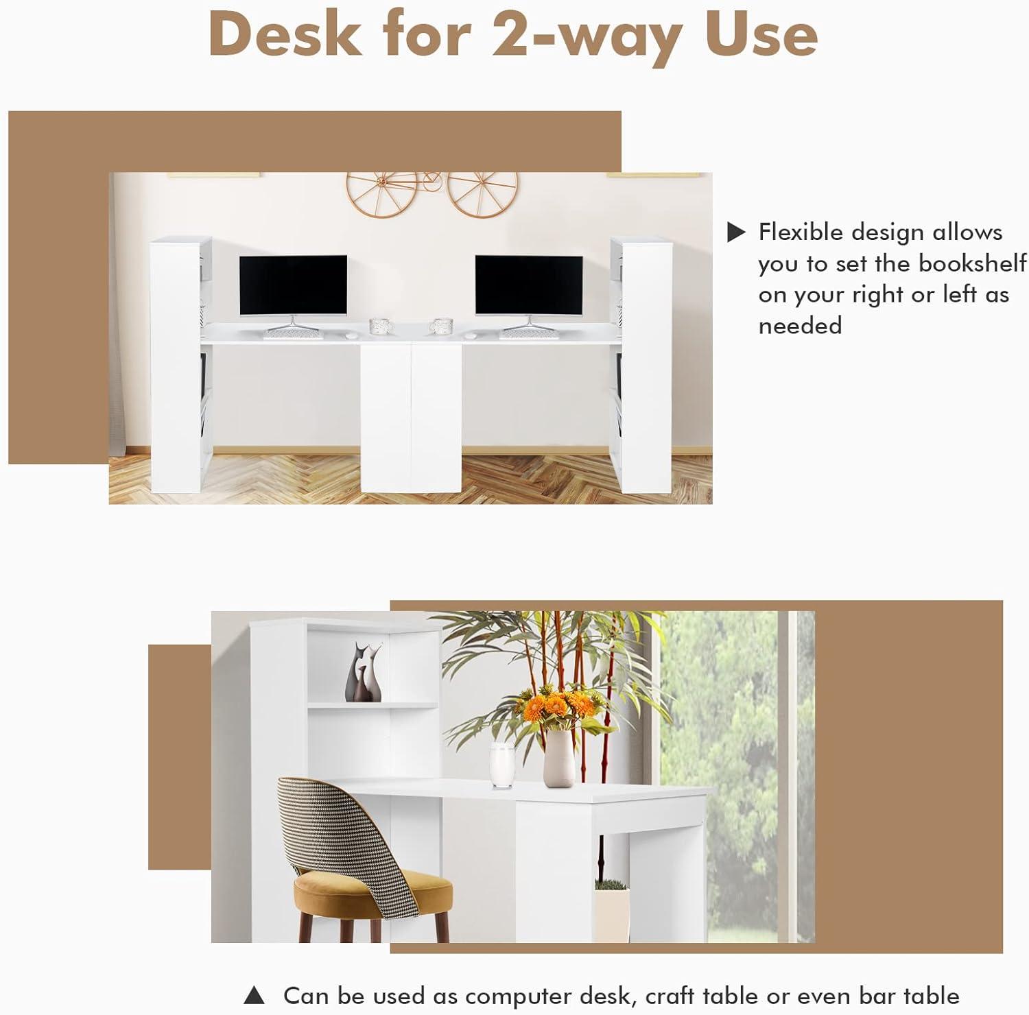 Costway Computer Desk Writing  Workstation Office w/6-Tier Storage Shelves White