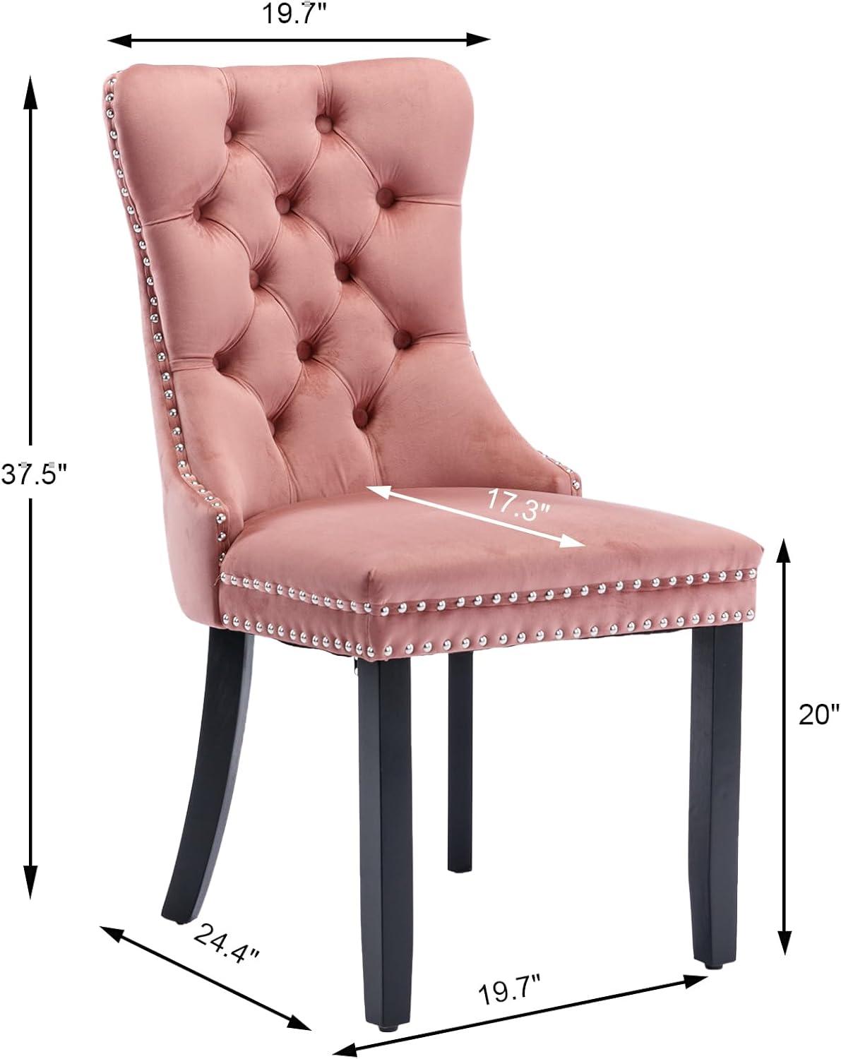 Pink Velvet Dining Chairs Set of 2, Upholstered Dining Room Chairs with Back Ring Pull Trim and Solid Wood Legs, Tufted Wingback Kitchen Chairs for Dining Room,Living Room,Kitchen(Pink)