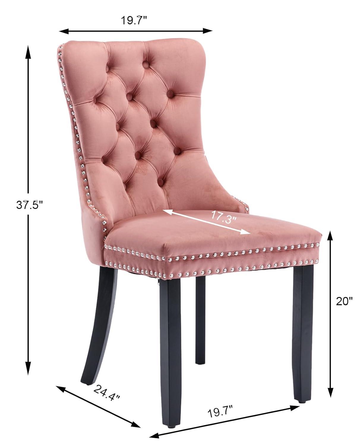 Pink Velvet Dining Chairs Set of 2, Upholstered Dining Room Chairs with Back Ring Pull Trim and Solid Wood Legs, Tufted Wingback Kitchen Chairs for Dining Room,Living Room,Kitchen(Pink)