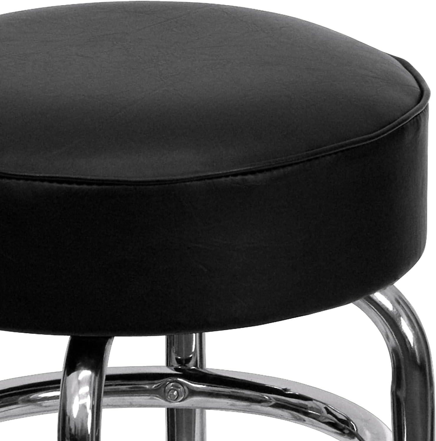 Flash Furniture Double Ring Chrome Barstool with Black Seat