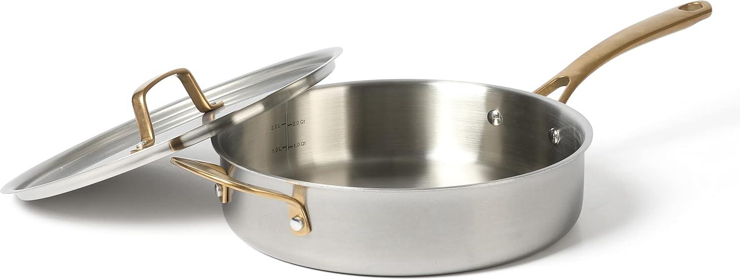 3.5 Qt Stainless Steel Sauté Pan with Gold Handles and Lid