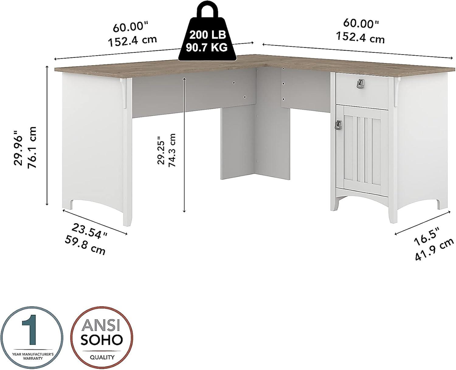 Bush Furniture Salinas 60" L Shaped Desk with Storage, Shiplap Gray & Pure White