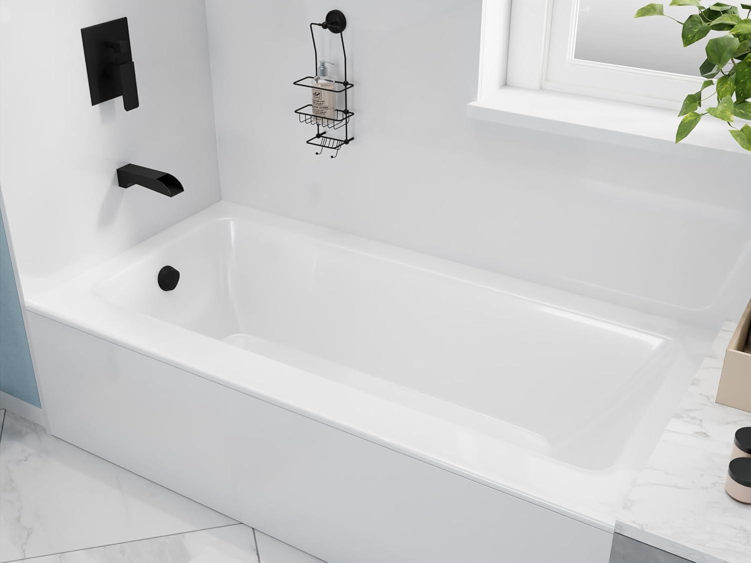 Glossy White Acrylic Rectangular Drop-In Soaking Bathtub