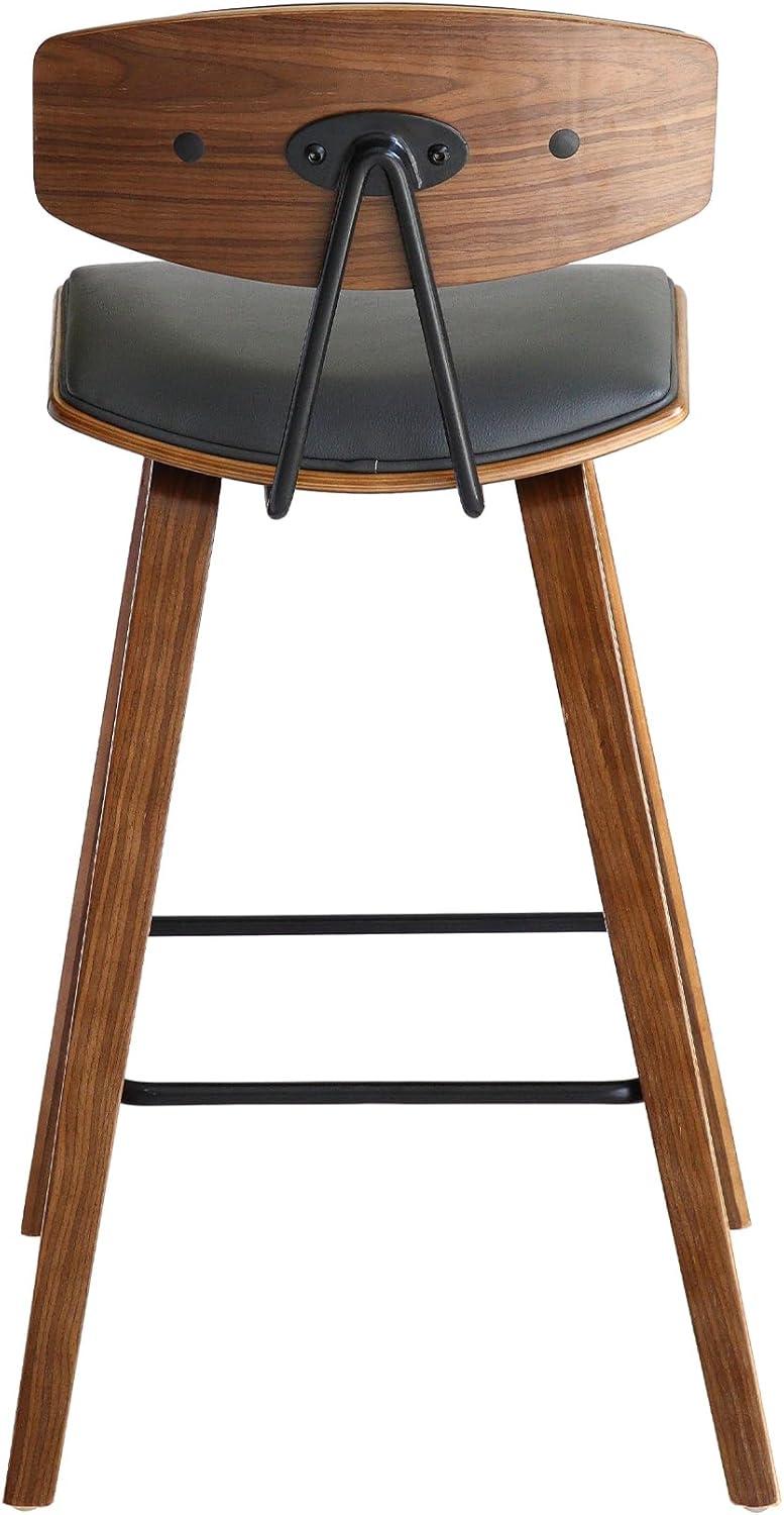 Fox Gray Faux Leather and Walnut Wood Counter Stool