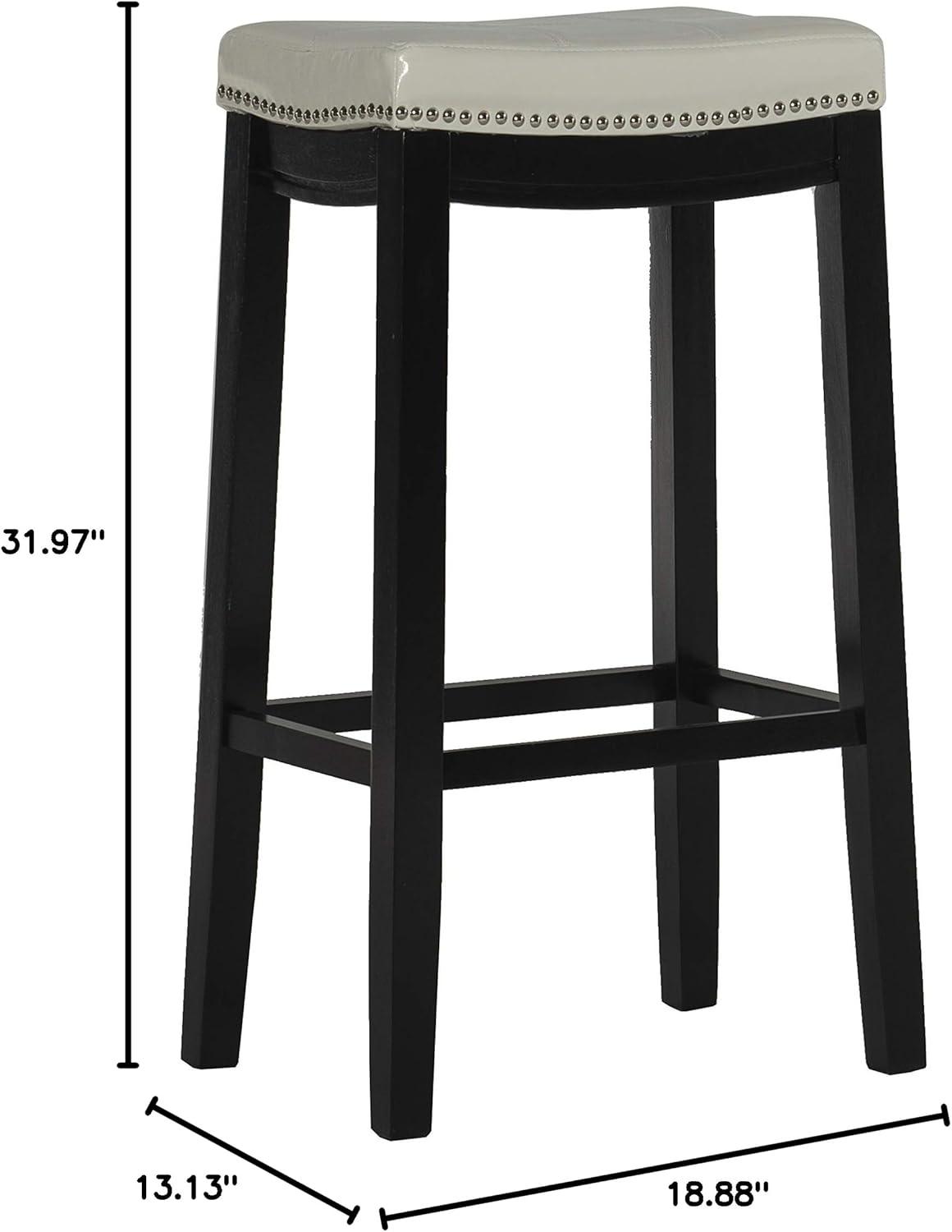 Claridge Backless Faux Leather Nailhead Saddle Barstool White/Black - Linon