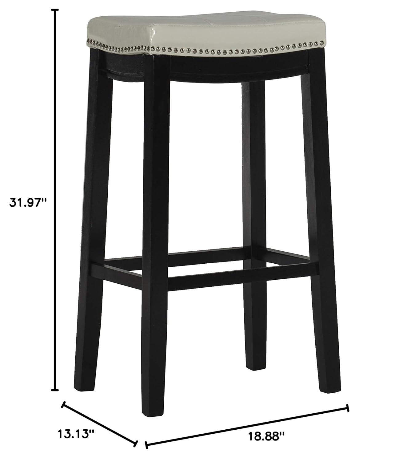 Claridge Backless Faux Leather Nailhead Saddle Barstool White/Black - Linon